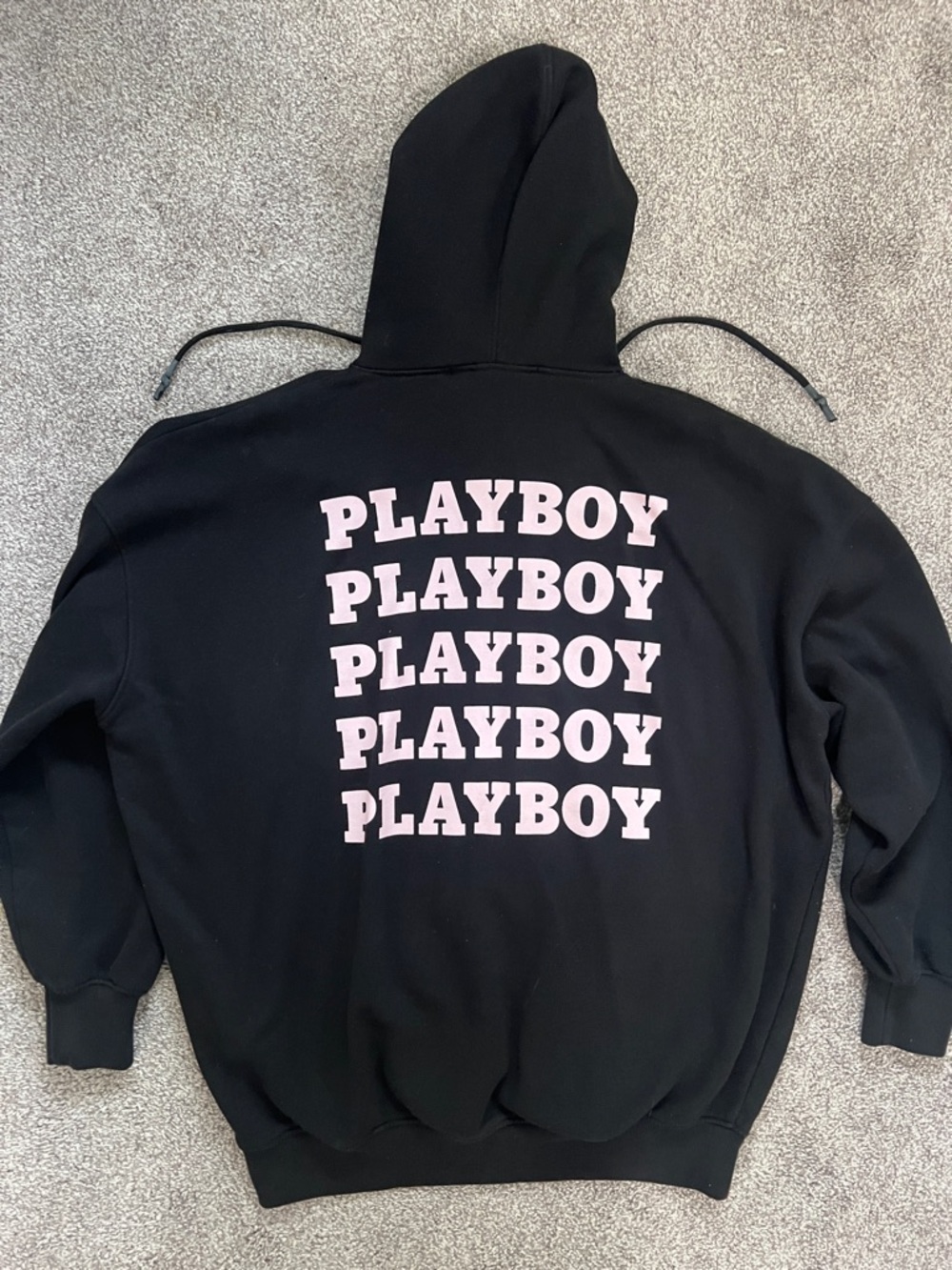 PLAYBOY Black Hoodie with Pink Stacked Logo